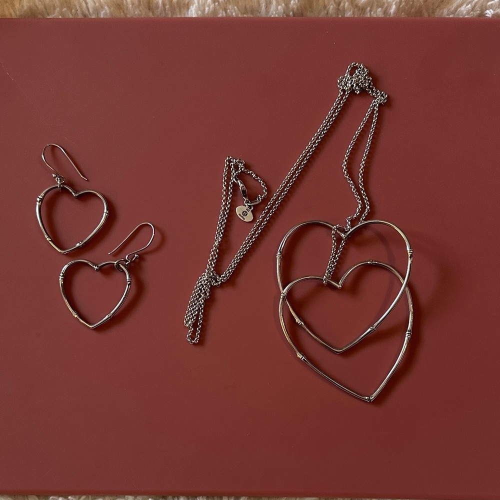 John Hardy Bamboo open heart drop earrings and necklace set.
